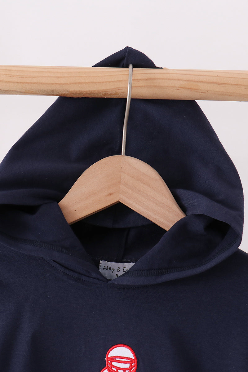 Navy Football Embroidery Hoodie - Aaria Tees Aaria Tees