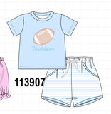Blue Football Applique Shorts Set Aaria Tees