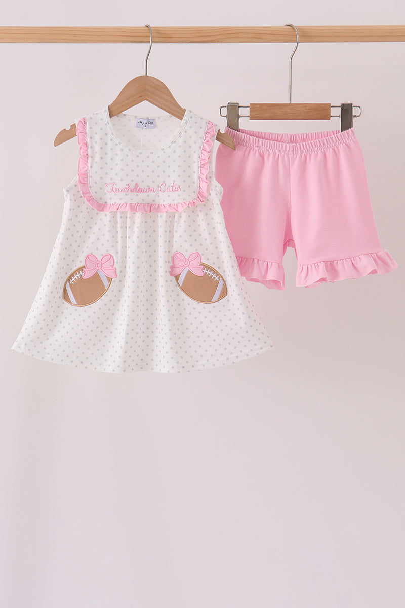 Pink Football Applique Ruffle Shorts Set - Aaria Tees Aaria Tees