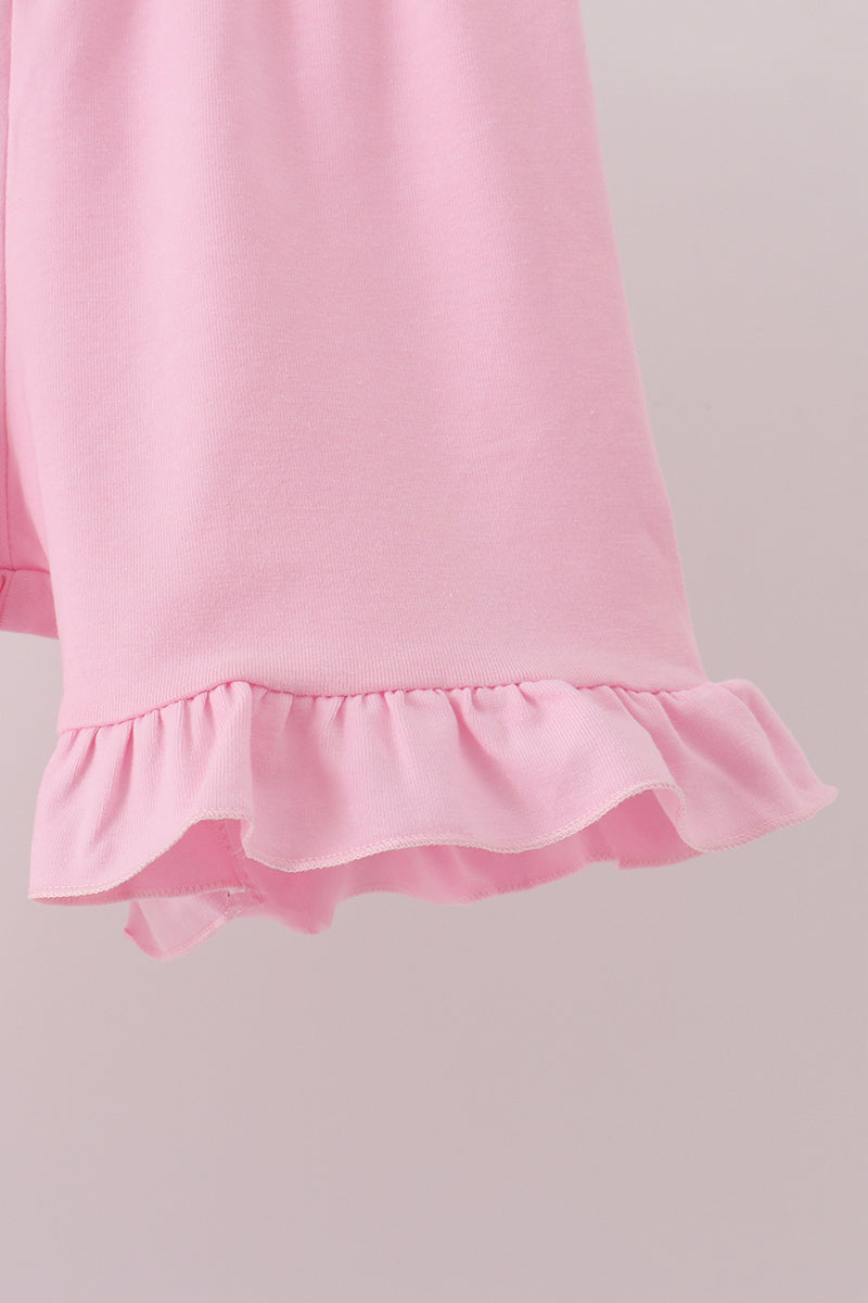 Pink Football Applique Ruffle Shorts Set - Aaria Tees Aaria Tees