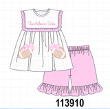 Pink Football Applique Ruffle Shorts Set Aaria Tees