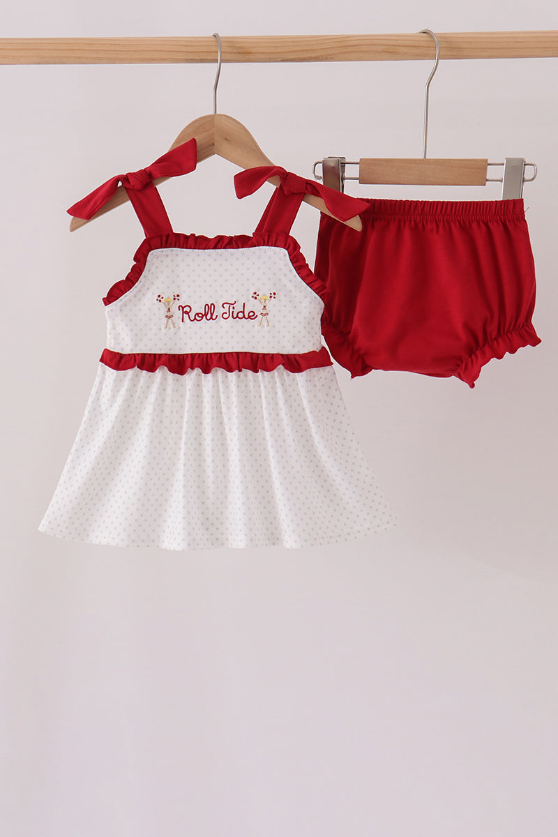 Red Alabama Roll Tide Embroidery Ruffle Bloomer Set - Aaria Tees