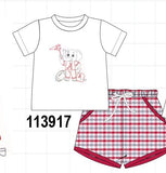 Red Alabama Roll Tide Embroidery Plaid Shorts Set Aaria Tees