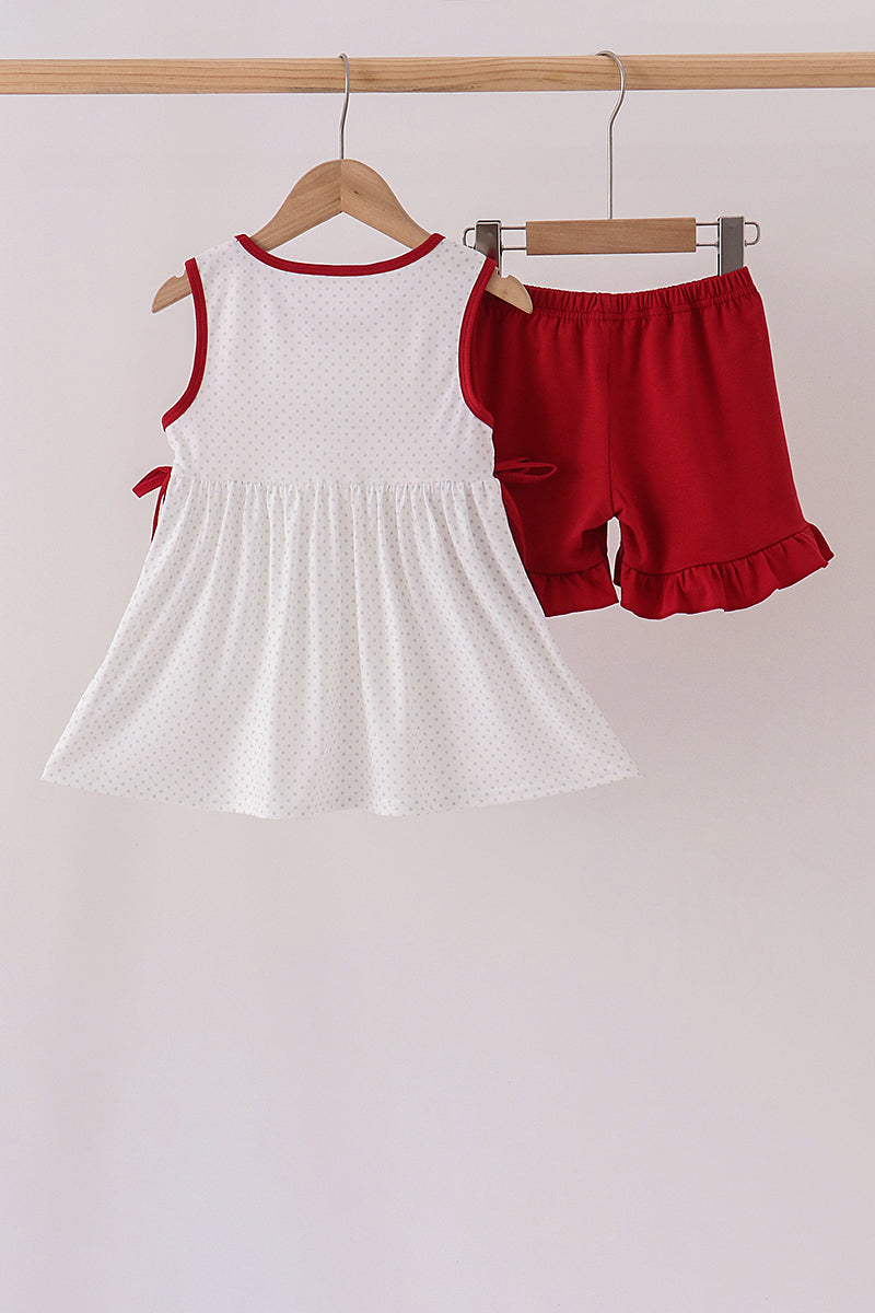 Red Alabama Roll Tide Embroidery Ruffle Shorts Set - Aaria Tees Aaria Tees