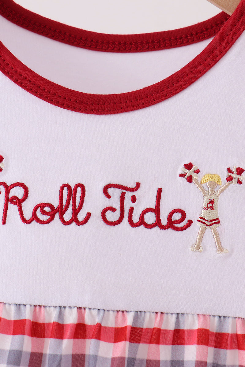 Red Alabama Roll Tide Embroidery Plaid Bubble - Aaria Tees Aaria Tees