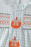 Sage pumpkin smocked gingham bubble Aaria Tees