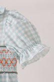 Sage pumpkin smocked gingham bubble Aaria Tees