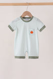 Sage pumpkin embroidery gingham romper Aaria Tees