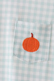 Sage pumpkin embroidery gingham romper Aaria Tees