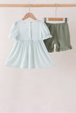 Sage pumpkin smocked gingham ruffle shorts set Aaria Tees