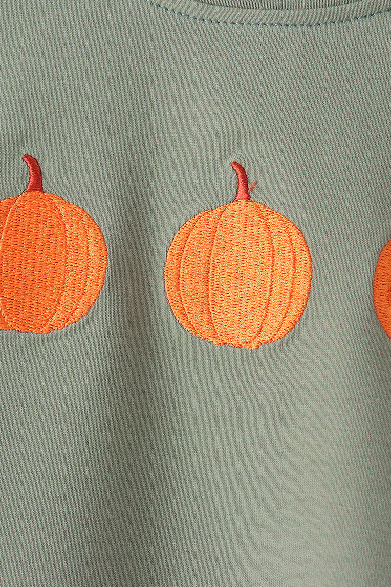 Sage pumpkin embroidery gingham shorts set - Aaria Tees Aaria Tees