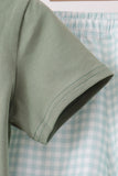 Sage pumpkin embroidery gingham shorts set - Aaria Tees Aaria Tees