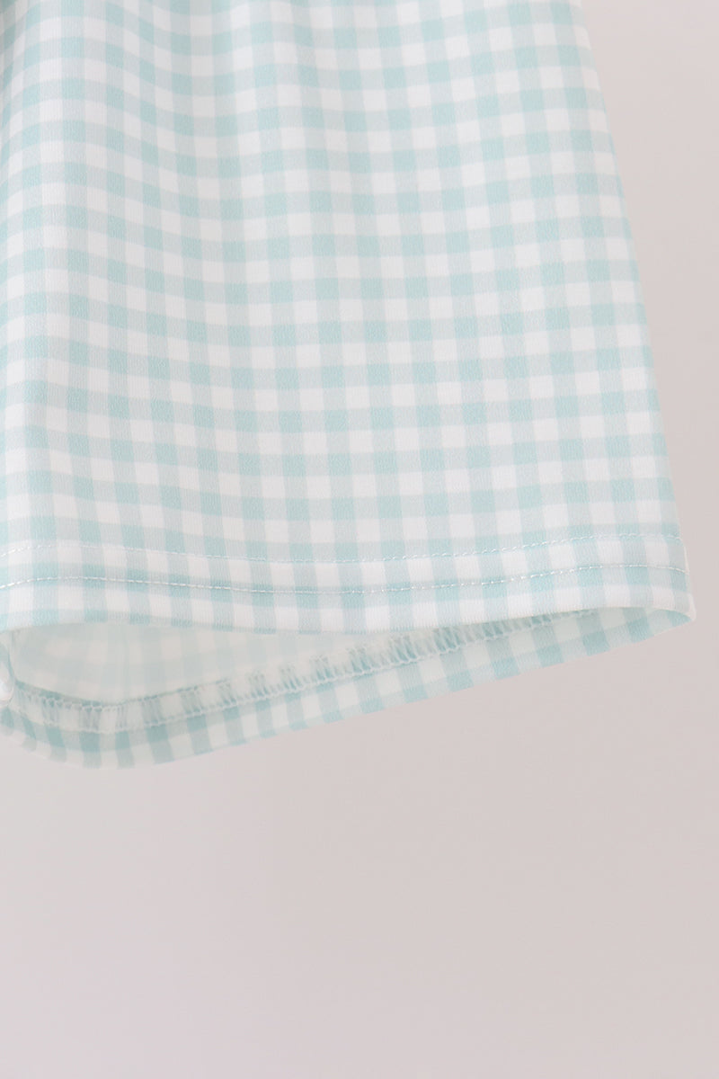 Sage pumpkin embroidery gingham shorts set - Aaria Tees Aaria Tees