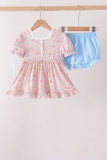 Pink Pumpkin Floral Embroidery Bloomer Set Aaria Tees