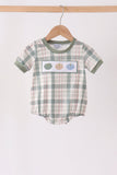 Green Pumpkin Embroidery Plaid Bubble - Aaria Tees Aaria Tees