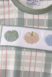 Green Pumpkin Embroidery Plaid Bubble - Aaria Tees Aaria Tees
