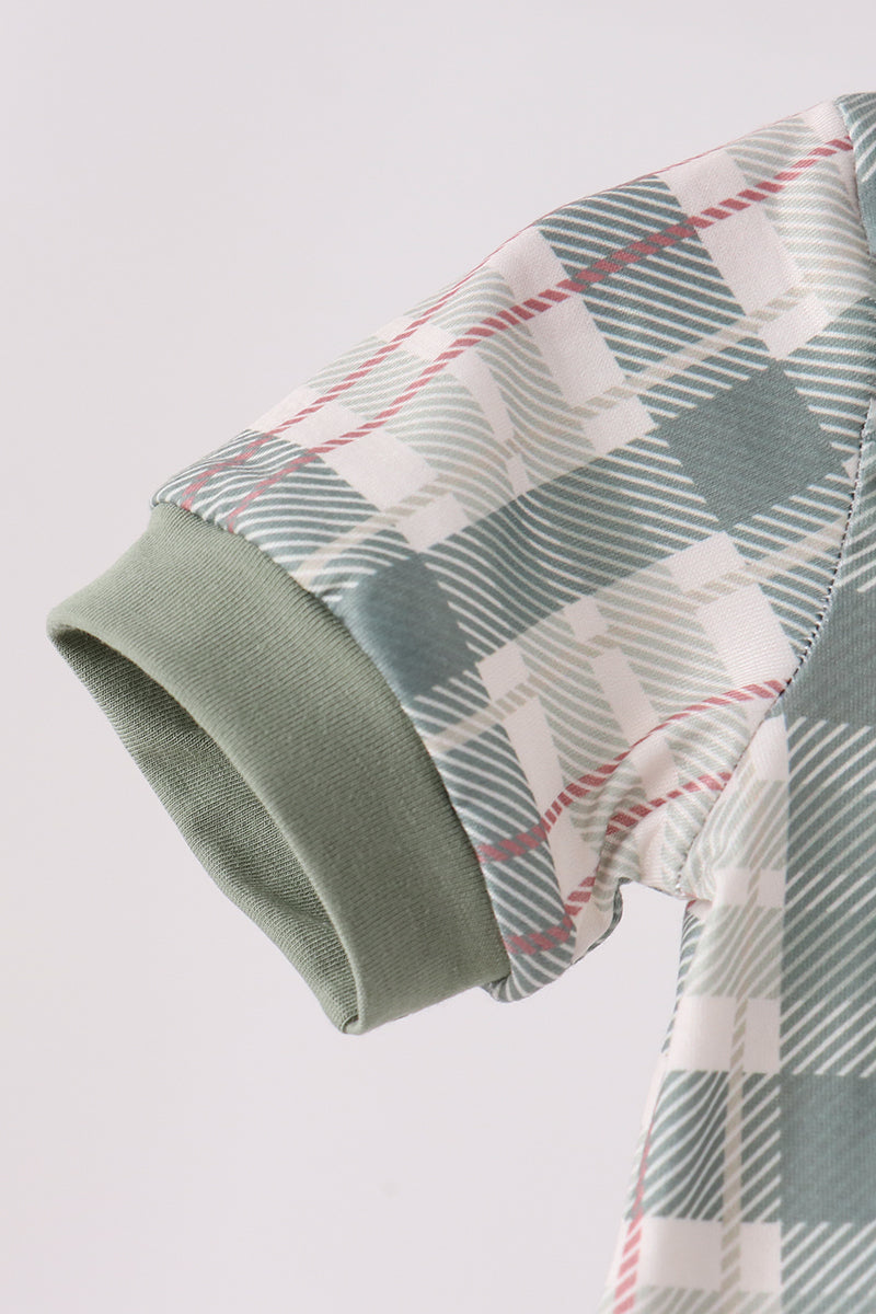 Green Pumpkin Embroidery Plaid Bubble - Aaria Tees Aaria Tees