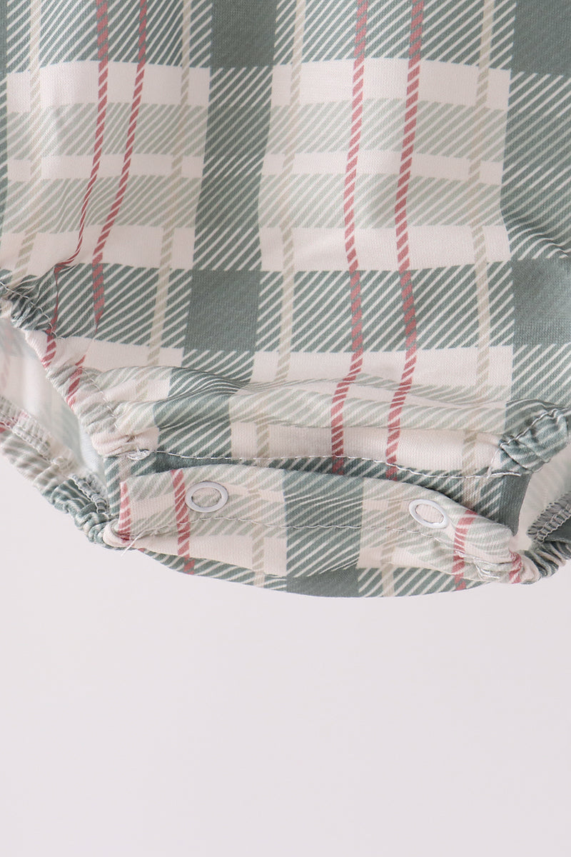 Green Pumpkin Embroidery Plaid Bubble - Aaria Tees Aaria Tees