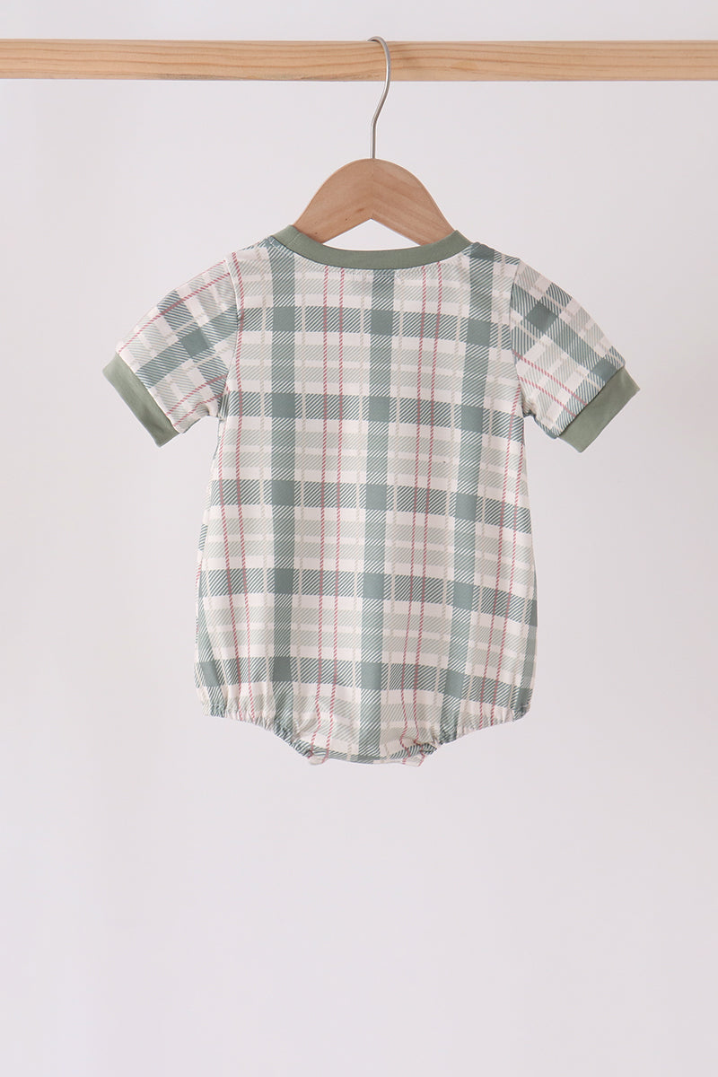 Green Pumpkin Embroidery Plaid Bubble - Aaria Tees Aaria Tees