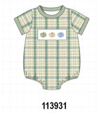 Green Pumpkin Embroidery Plaid Bubble Aaria Tees