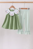 Sage Pumpkin Embroidered Ruffle Pants Set - Aaria Tees Aaria Tees