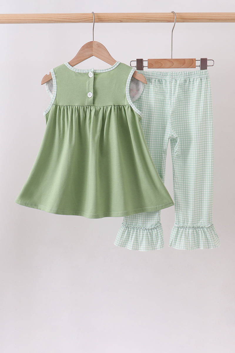 Sage Pumpkin Embroidered Ruffle Pants Set - Aaria Tees Aaria Tees