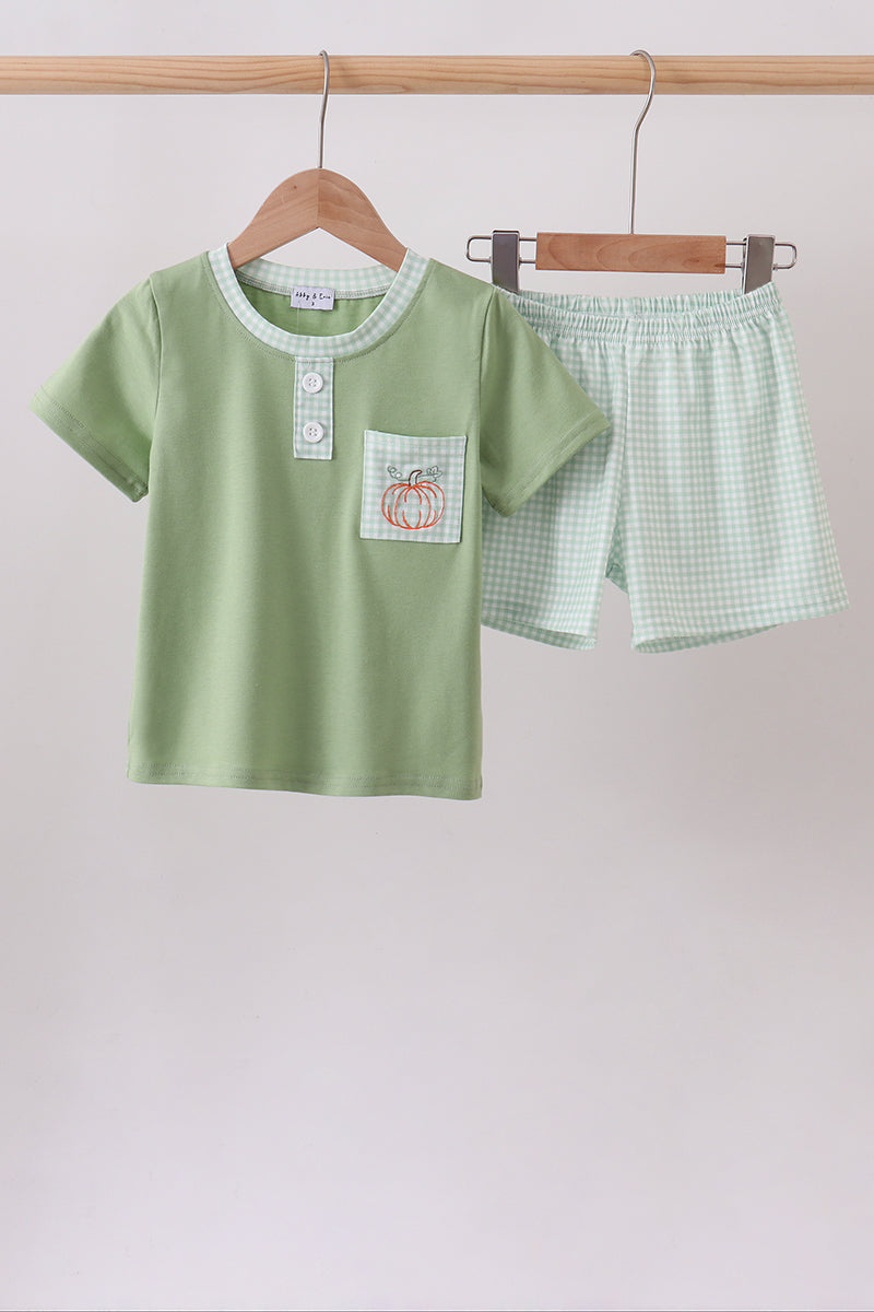 Sage Pumpkin Embroidered Shorts Set - Aaria Tees Aaria Tees