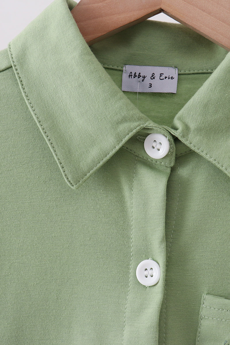 Sage Pumpkin Embroidered Button Down Shirt - Aaria Tees Aaria Tees