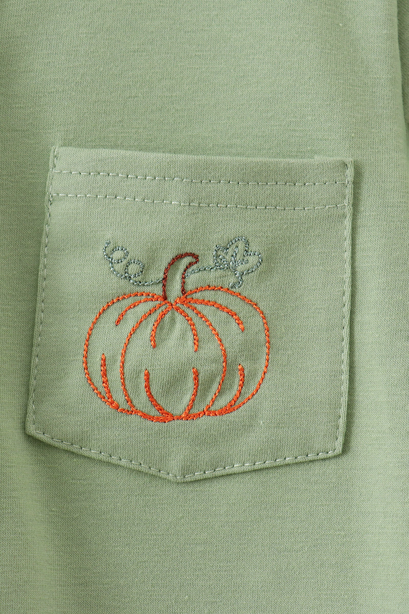Sage Pumpkin Embroidered Button Down Shirt - Aaria Tees Aaria Tees