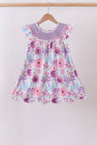 Purple Bow Embroidered Floral Scalloped Dress Aaria Tees