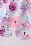 Purple Bow Embroidered Floral Scalloped Dress Aaria Tees
