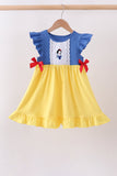 Royal blue&mustard character ruffle dress Aaria Tees