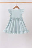 Light blue character embroidery ruffle dress Aaria Tees