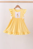 Mustard character embroidery ruffle dress Aaria Tees