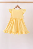 Mustard character embroidery ruffle dress Aaria Tees