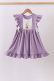Purple character embroidery ruffle dress Aaria Tees