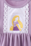 Purple character embroidery ruffle dress Aaria Tees