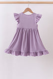Purple character embroidery ruffle dress Aaria Tees