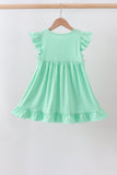 Green character embroidery ruffle dress Aaria Tees