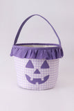 Purple Pumpkin Applique Gingham Ruffle Basket Aaria Tees