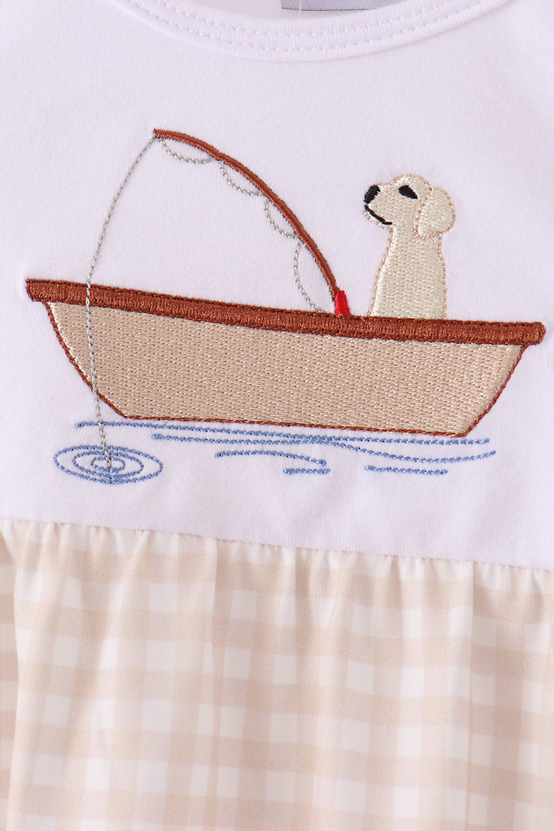 Khaki Puppy Fishing Embroidery Bubble - Aaria Tees Aaria Tees