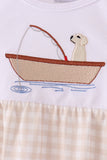 Khaki Puppy Fishing Embroidery Bubble - Aaria Tees Aaria Tees