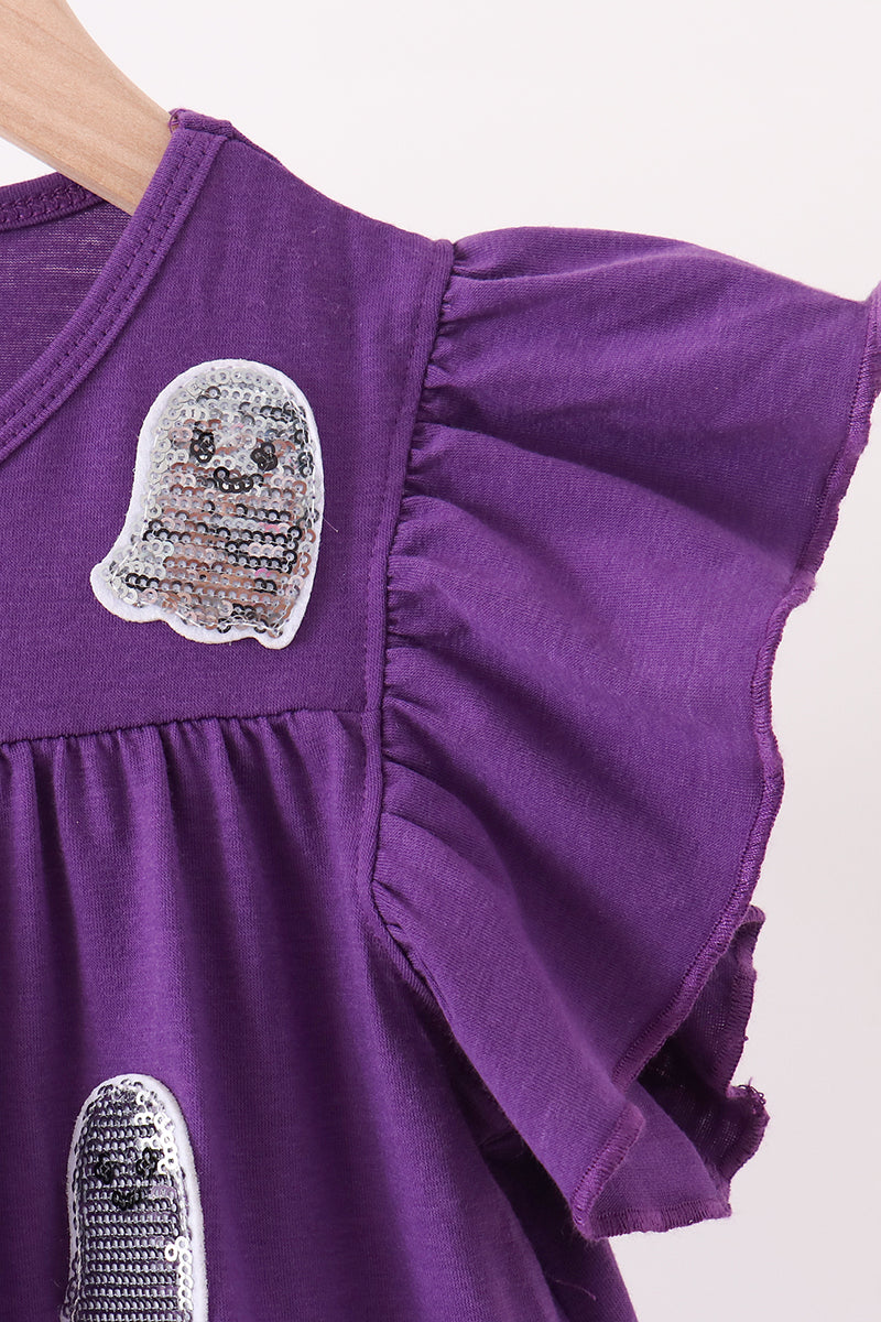 Purple ghost pumpkin sequin ruffle dress - Aaria Tees Aaria Tees