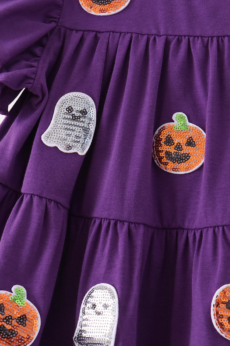 Purple ghost pumpkin sequin ruffle dress - Aaria Tees Aaria Tees