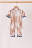 Brown turkey pumpkin embroidery gingham ruffle romper Aaria Tees