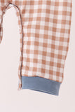 Brown turkey pumpkin embroidery gingham romper Aaria Tees