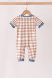 Brown turkey pumpkin embroidery gingham romper Aaria Tees