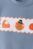 Blue turkey pumpkin embroidery gingham pants set Aaria Tees
