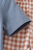 Blue turkey pumpkin embroidery gingham pants set Aaria Tees