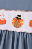 Blue turkey pumpkin embroidery dress Aaria Tees